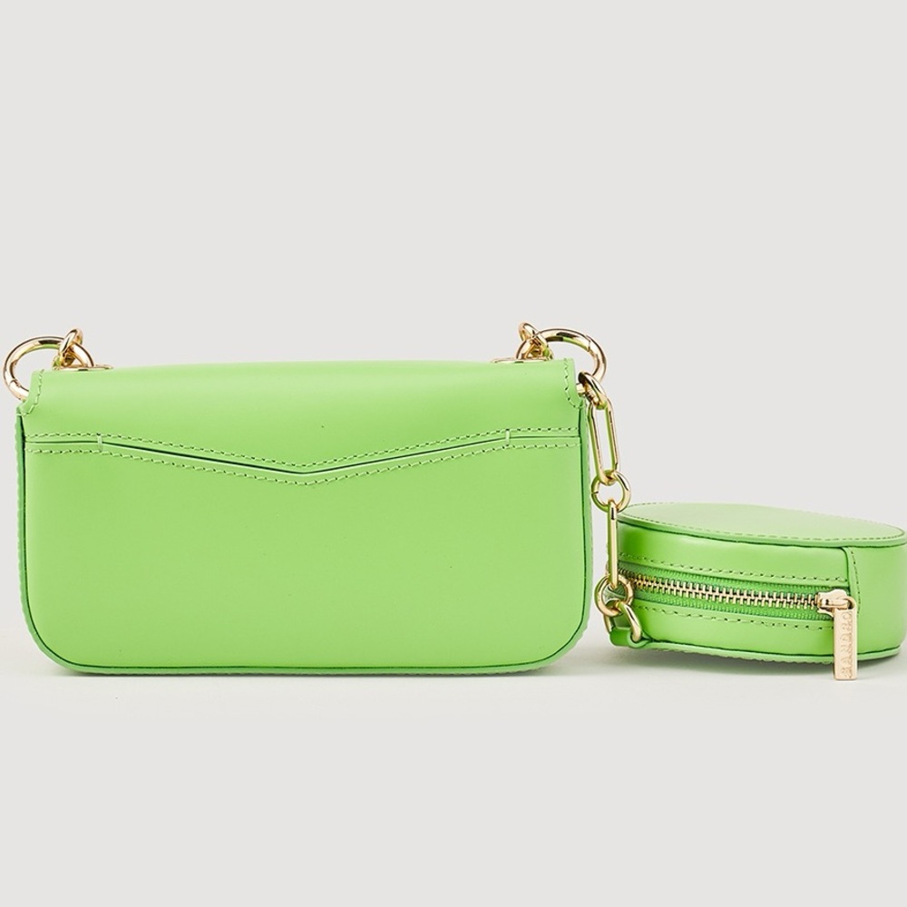 NWT $360 SANDRO totemo shoulder bag LIME GREEN with gold chain +zip coin purse - Picture 9 of 13